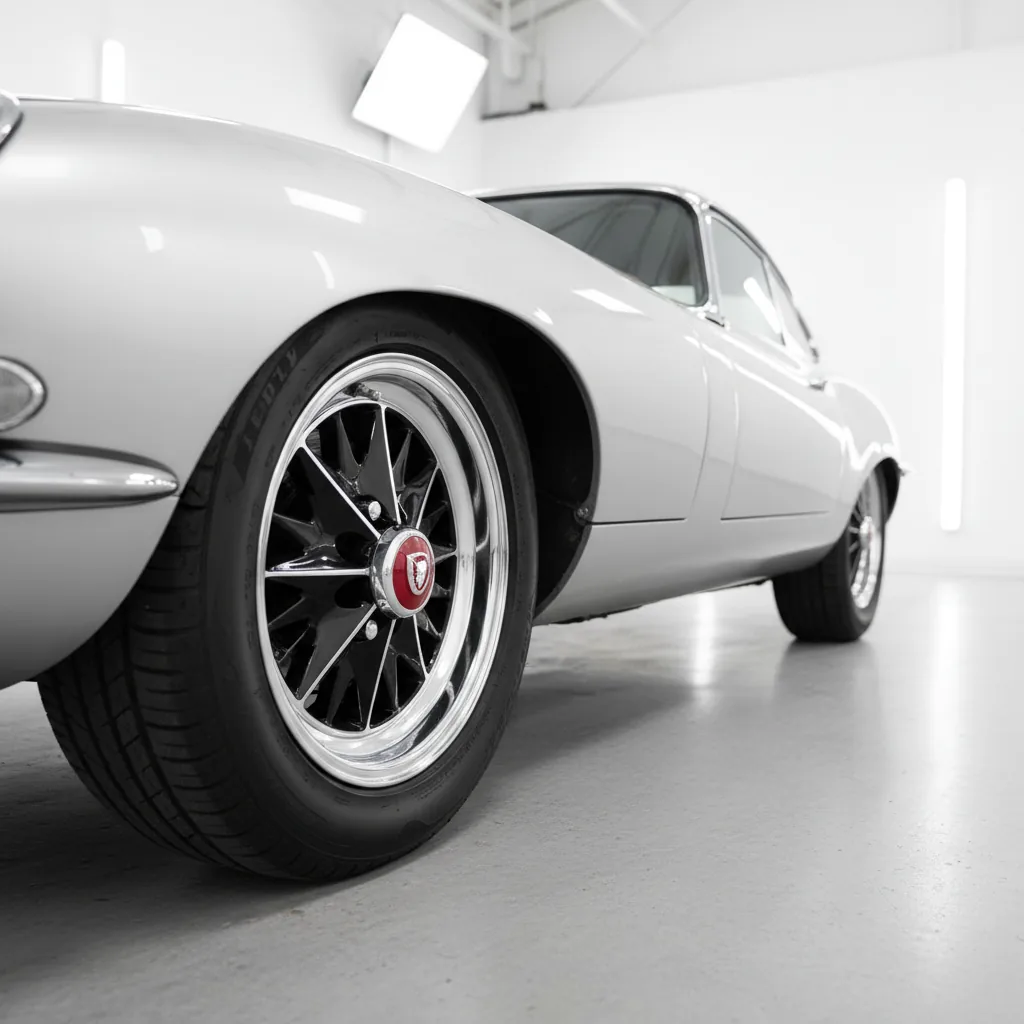 Wizualizacja: felga diamond cut w klasyku (Jaguar E-Type coupe)